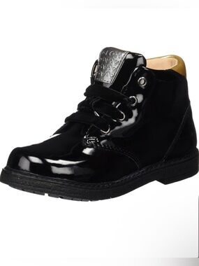 Geox Breathable Girls Black Patent Leather Boots With Velvet Laces - Sz 6 1/2